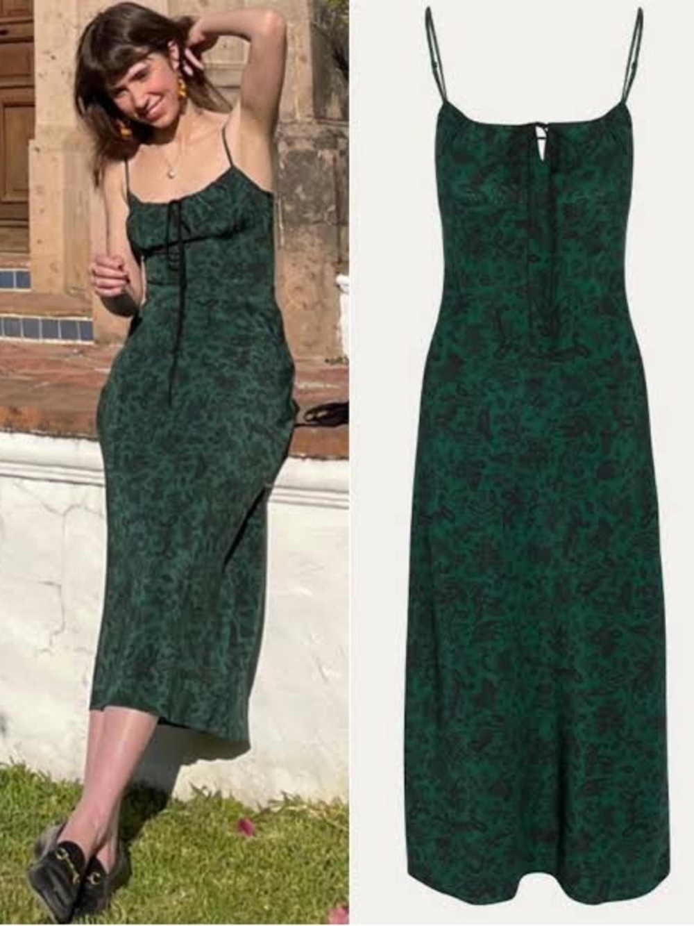Realisation Par 100% Silk Alba Midi Dress in Dazed Noir Paisley Green Size S